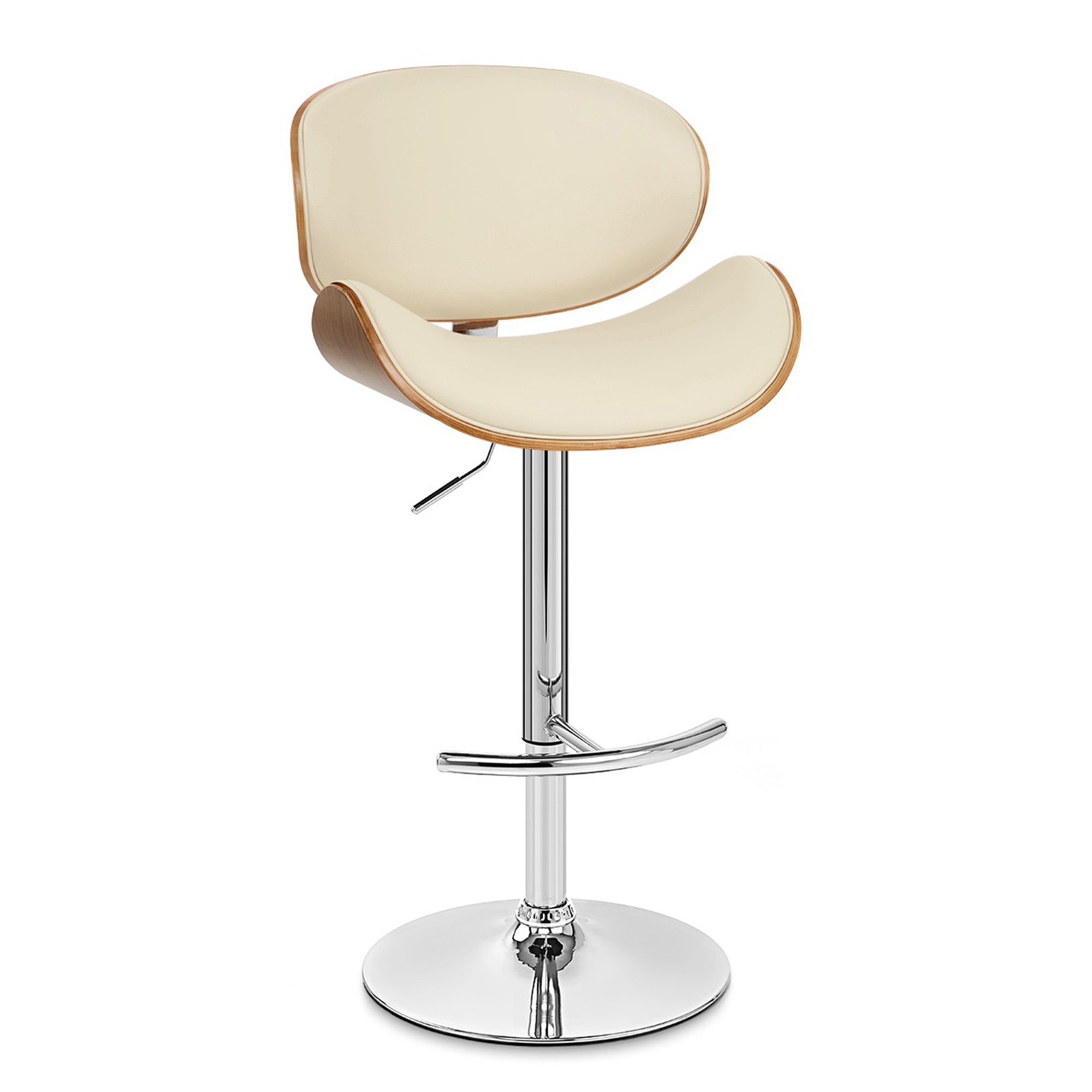 Armen Living Lcnabacrwa Naples Swivel Barstool In Chrome Finish With Cream Faux Leather And Walnut Veneer Back