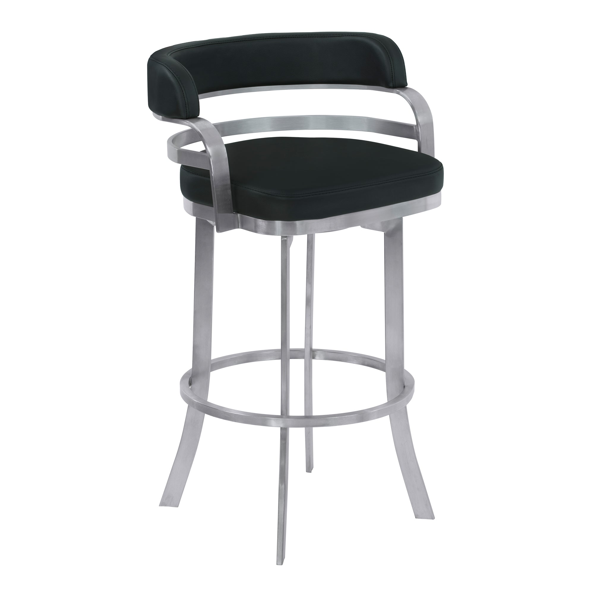 Armen Living Lcprbablbs26 Prinz 26" Counter Height Metal Swivel Barstool In Black Faux Leather With Brushed Stainless Steel Finish
