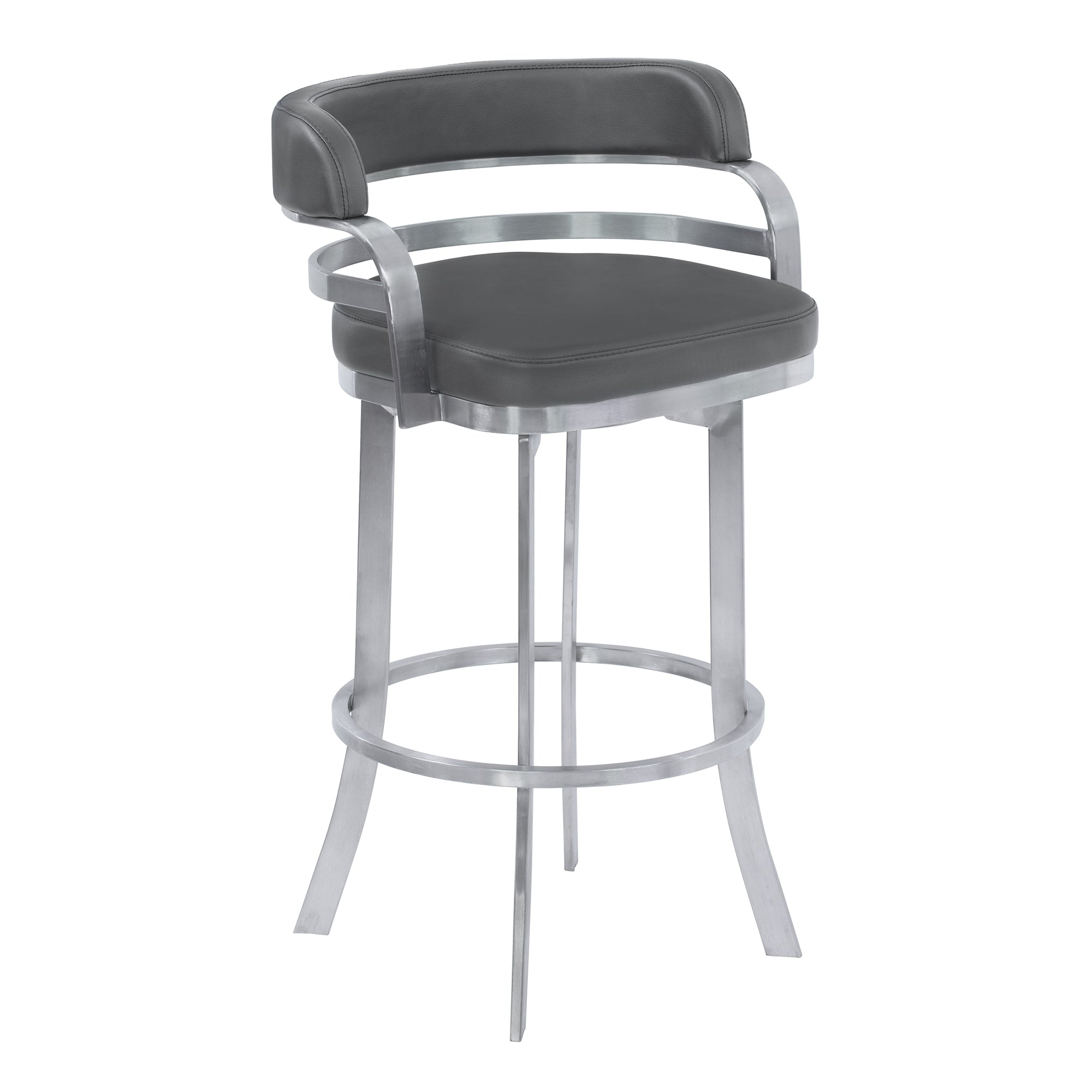 Armen Living Lcprbagrbs26 Prinz 26" Counter Height Metal Swivel Barstool In Gray Faux Leather With Brushed Stainless Steel Finish