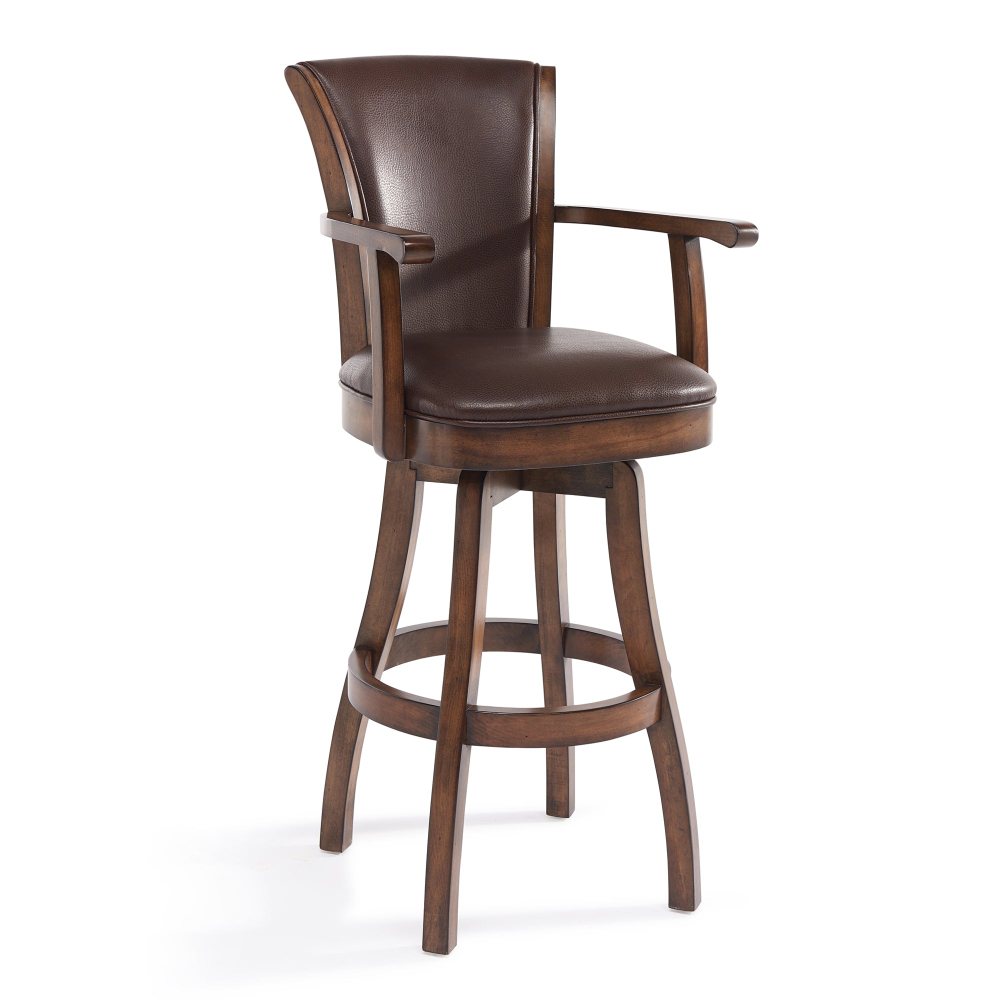 Armen Living Lcrabaarkach26 Raleigh Arm 26" Counter Height Swivel Wood Barstool In Chestnut Finish And Kahlua Faux Leather