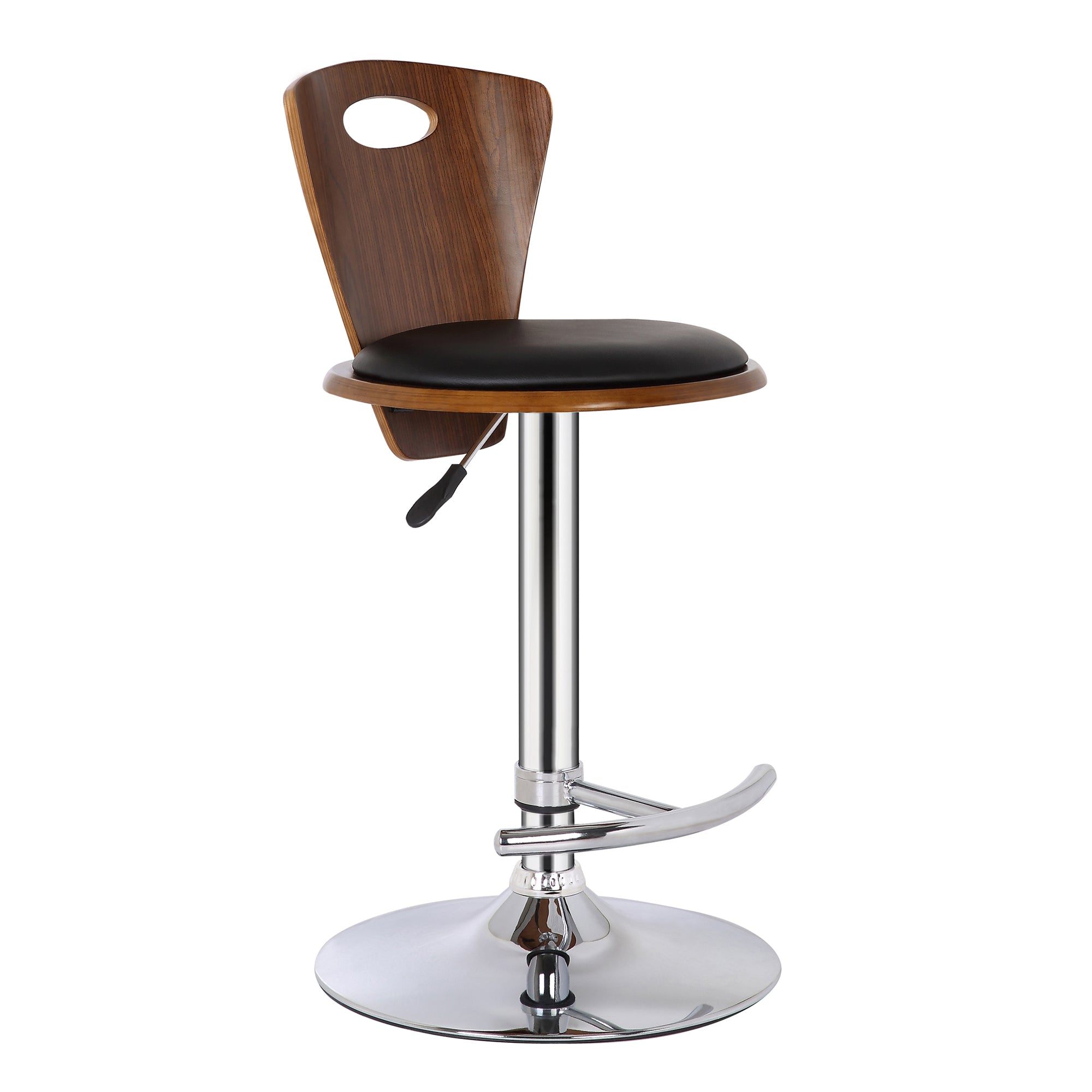 Armen Living Lcsebablwa Seattle Barstool In Chrome Finish With Black Faux Leather And Walnut Back