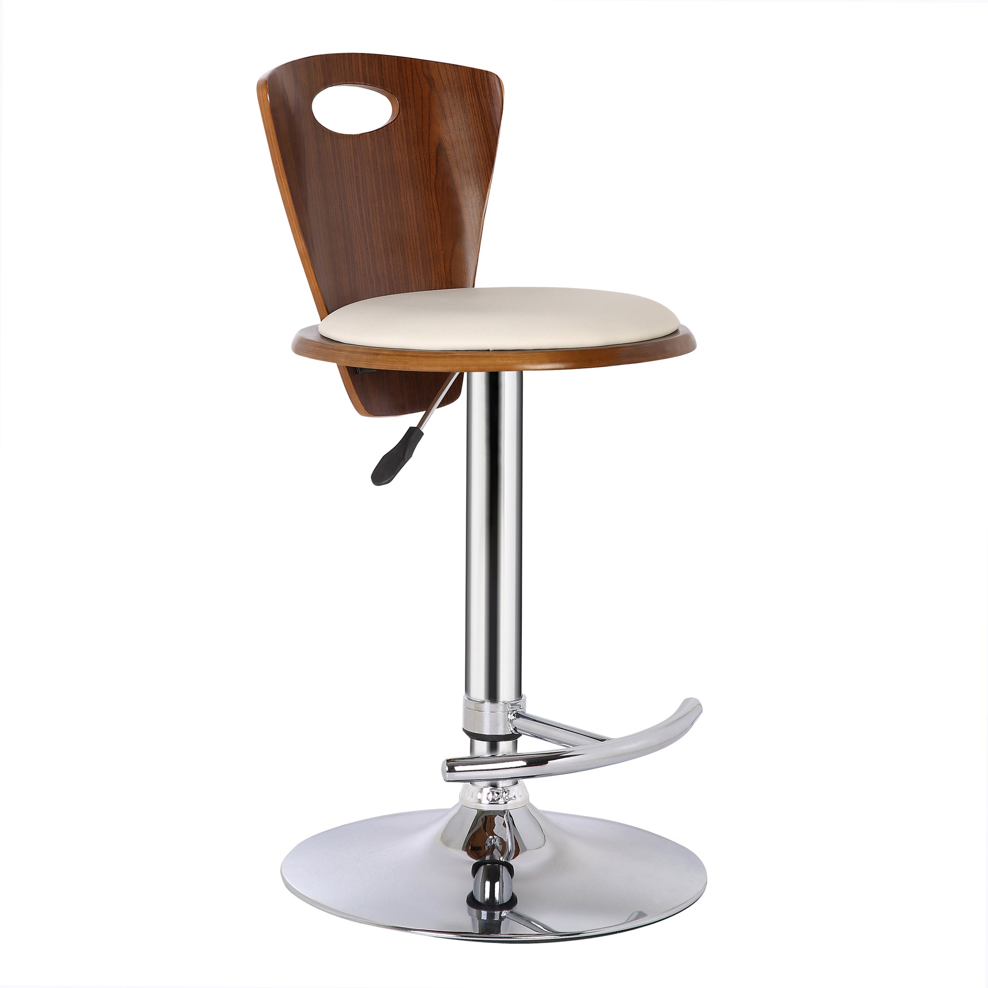 Armen Living Lcsebacrwa Seattle Barstool In Chrome Finish With Cream Faux Leather And Walnut Back