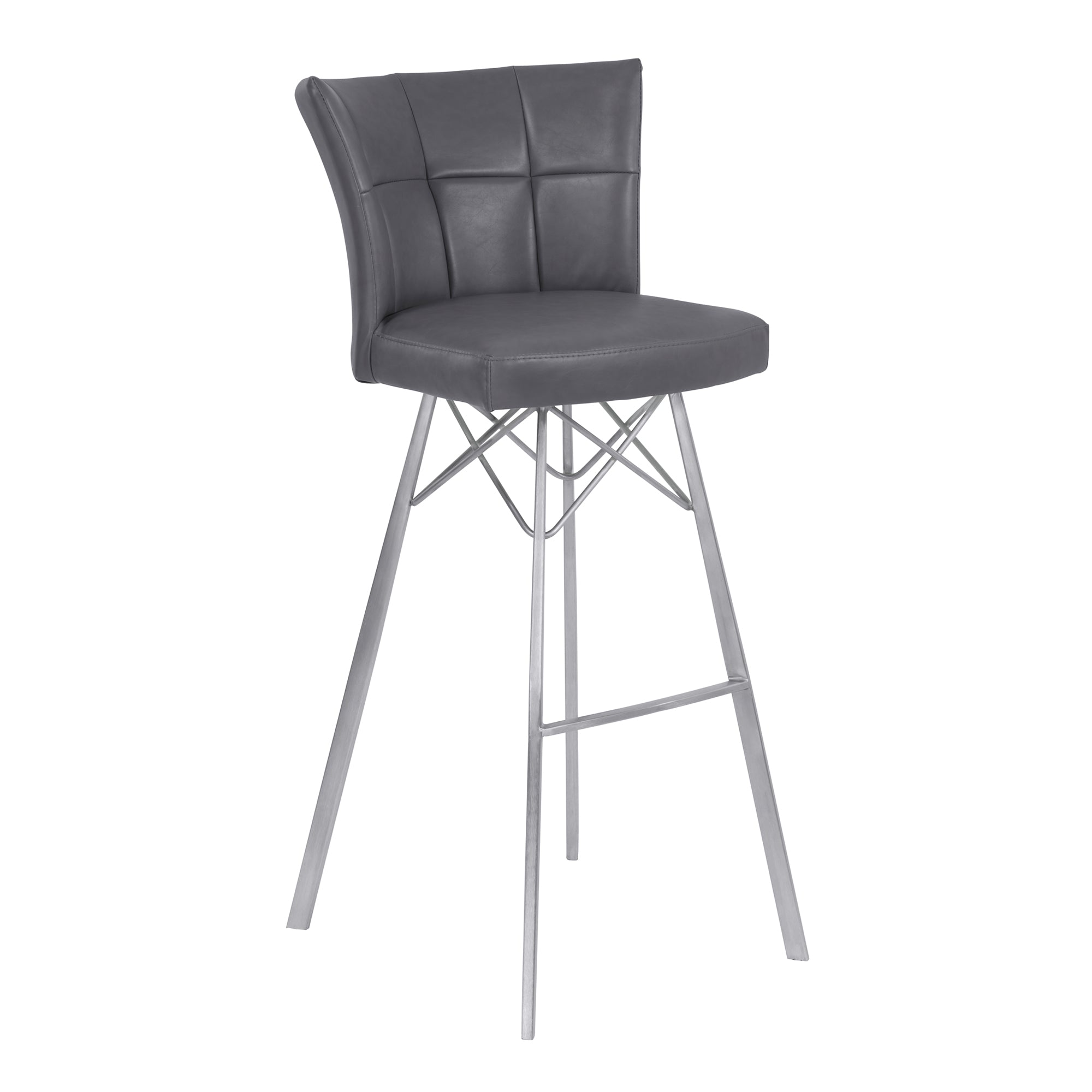 Armen Living Lcspbavgbs30 Spago 30" Bar Height Metal Barstool In Vintage Gray Faux Leather With Brushed Stainless Steel Finish