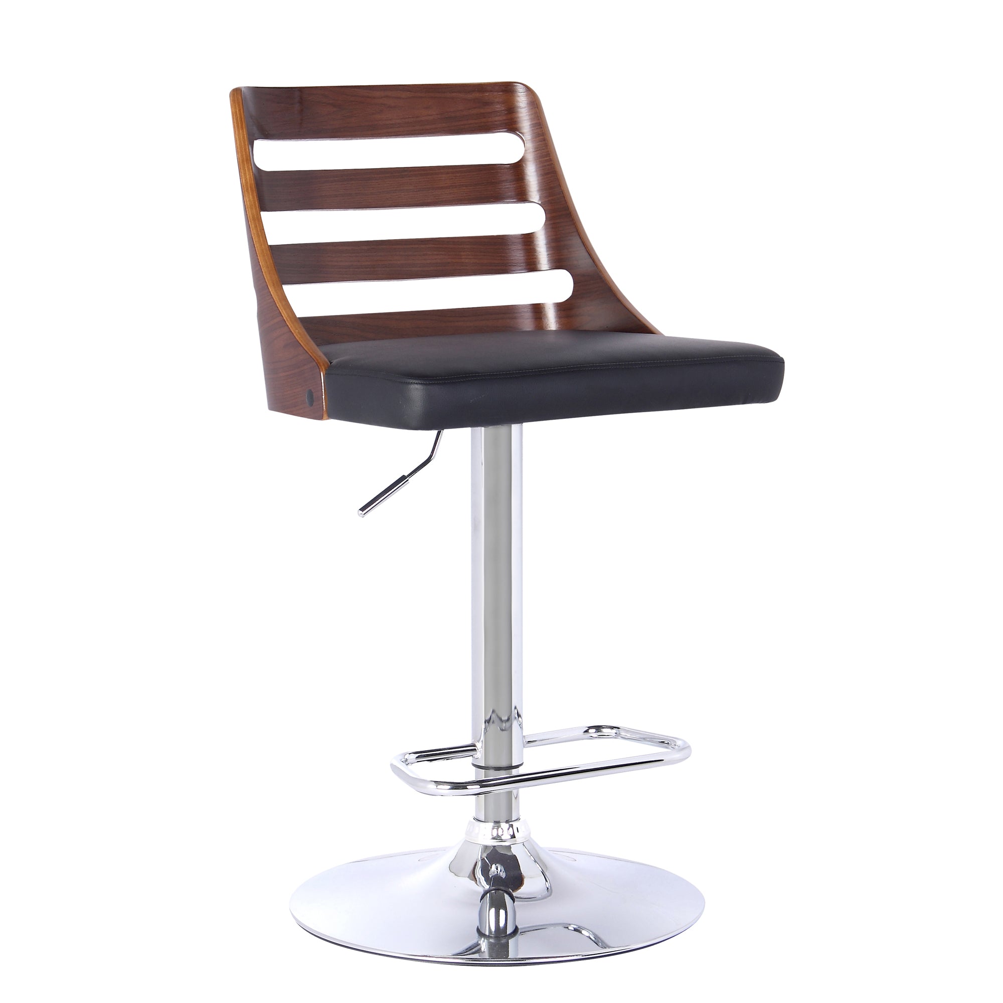 Armen Living Lcstbawabl Storm Barstool In Chrome Finish With Walnut Wood And Black Faux Leather