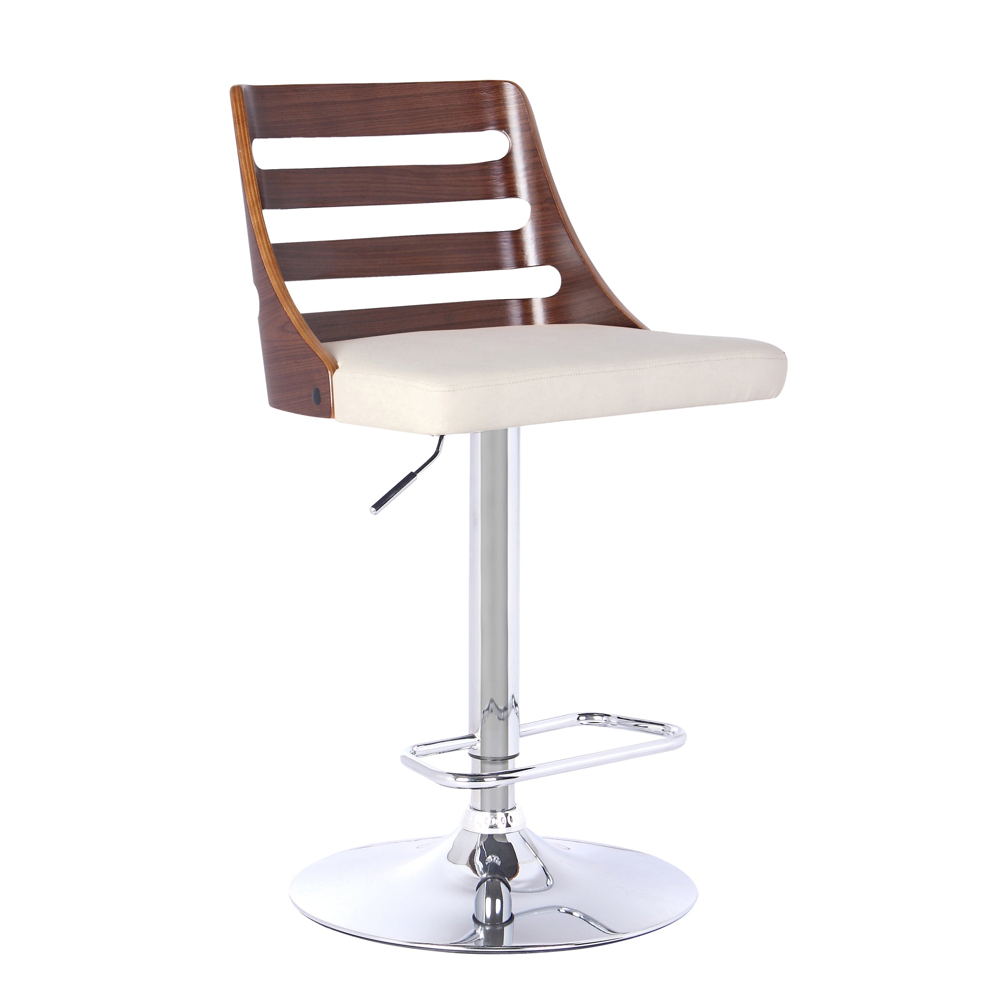 Armen Living Lcstbawacr Storm Barstool In Chrome Finish With Walnut Wood And Cream Faux Leather