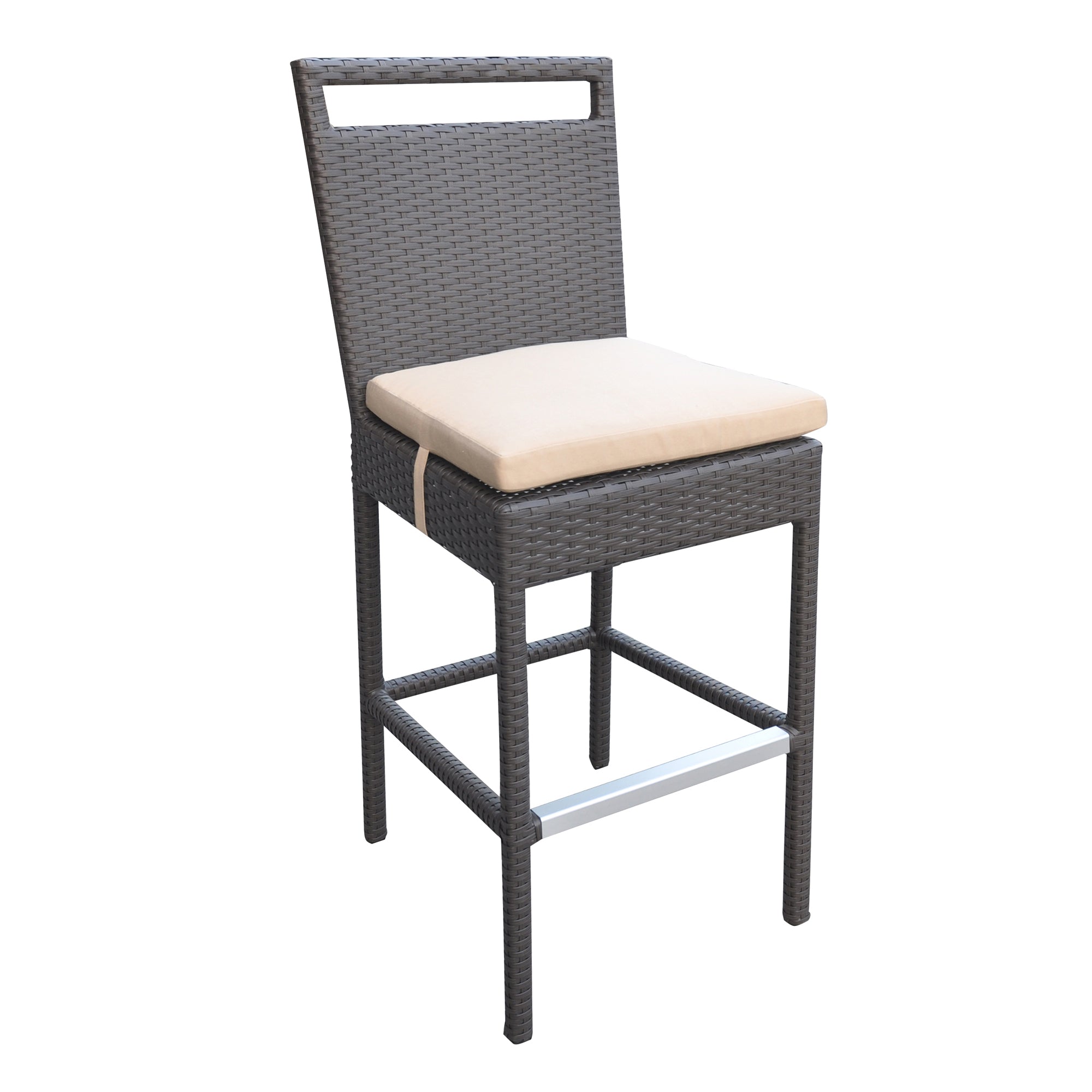 Armen Living Lctrbabe Tropez Outdoor Patio Wicker Barstool With Water Resistant Beige Fabric Cushions