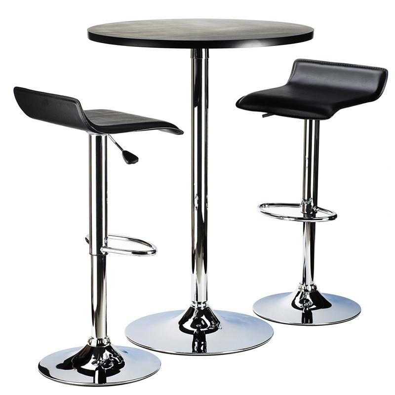 Winsome Wood 93324 Spectrum 3pc Pub Table Set, 24" Round Black Table With Chrome, 2 Airlift Stool