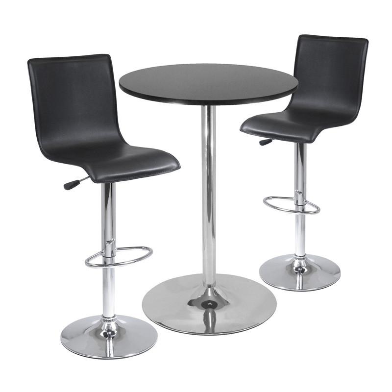Winsome Wood 93345 Spectrum, 3pc Pub Table Set, 28" Round Table With 2 L-shape Airlift Stools
