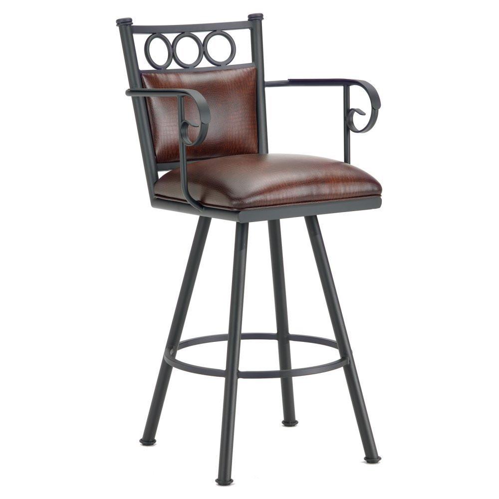 Iron Mountain 3604126 Waterson Counter Stool W/arms 26" Seat Height W/ Alligator Brown Seat Fabric - Black Finish