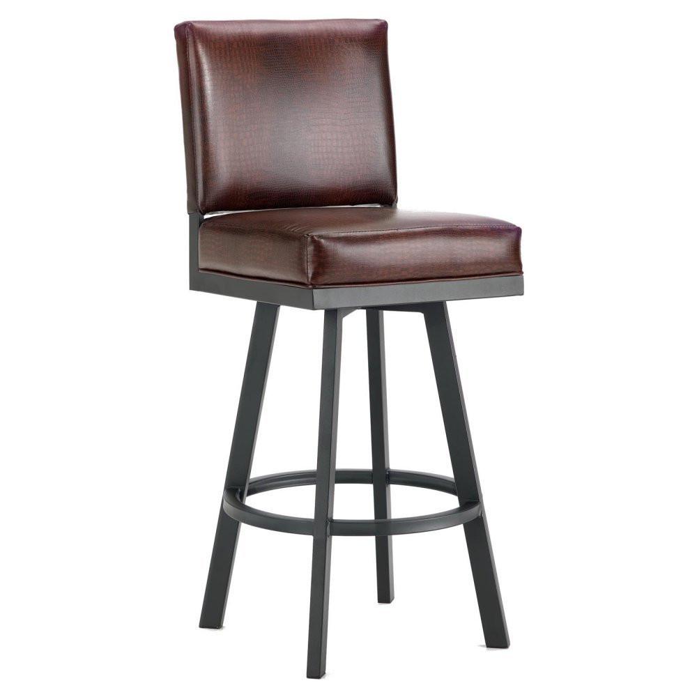 Iron Mountain 4803126 Pasadena Swivel Upholstered Counter Stool 26" Seat Height W/ Alligator Brown Seat Fabric - Black Finish