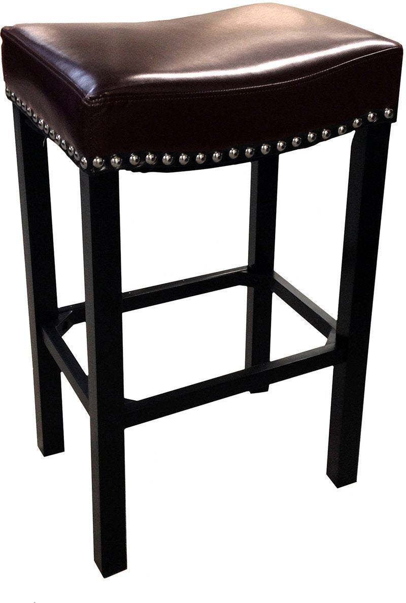 Armen Living Lcmbs013baxx26 Tudor Backless 26" Stationary Barstool In Brown Bonded Leather With Nailhead Accents Mbs-013