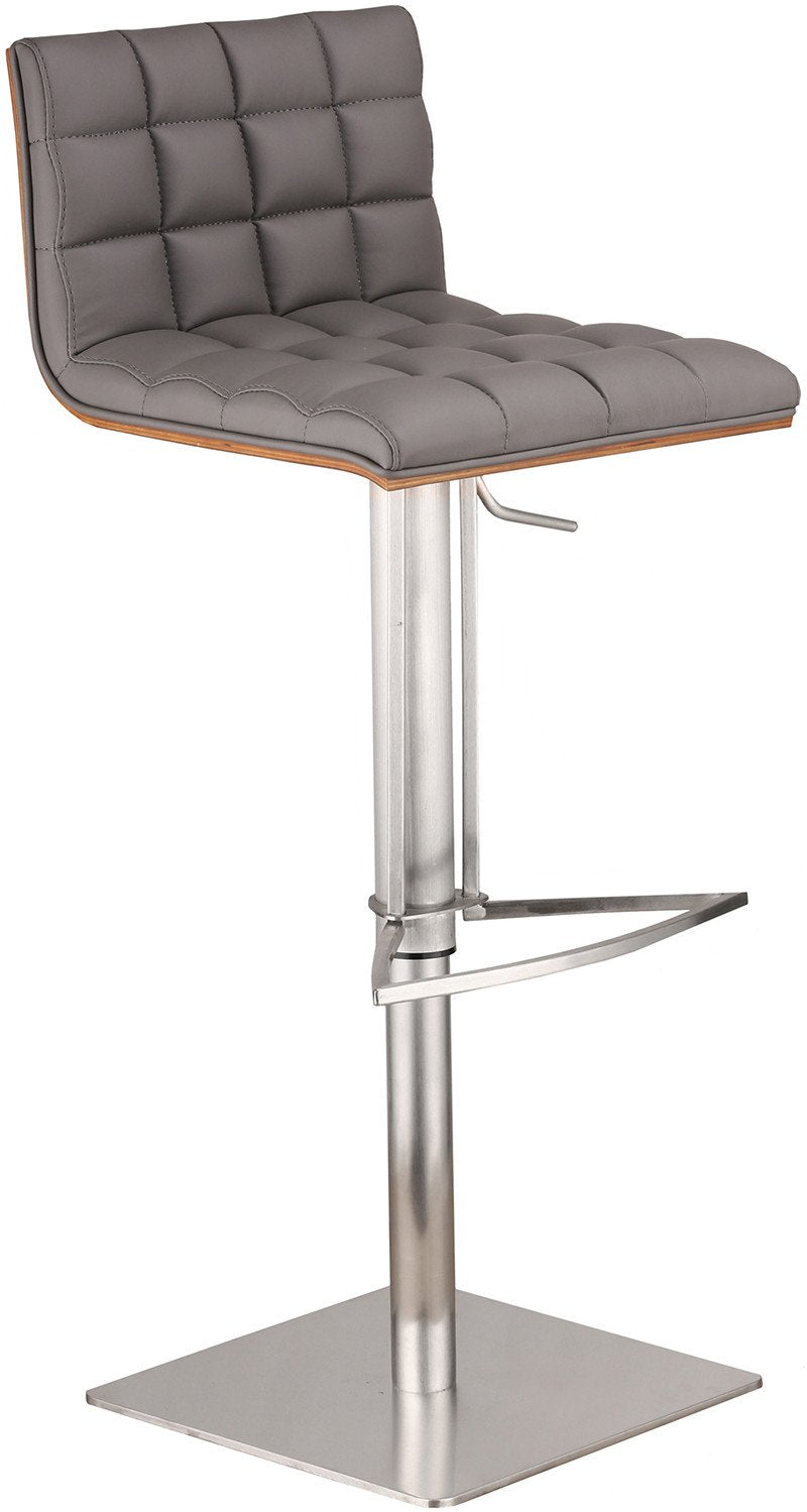 Armen Living Lcosswbagrb201 Oslo Adjustable Brushed Stainless Steel Barstool In Gray Pu With Walnut Back