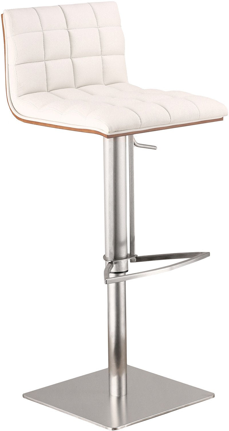 Armen Living Lcosswbawhb201 Oslo Adjustable Brushed Stainless Steel Barstool In White Pu With Walnut Back