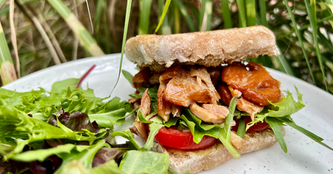 Smoked Trout, Lettuce and Tomato Sandwich on an English Muffin