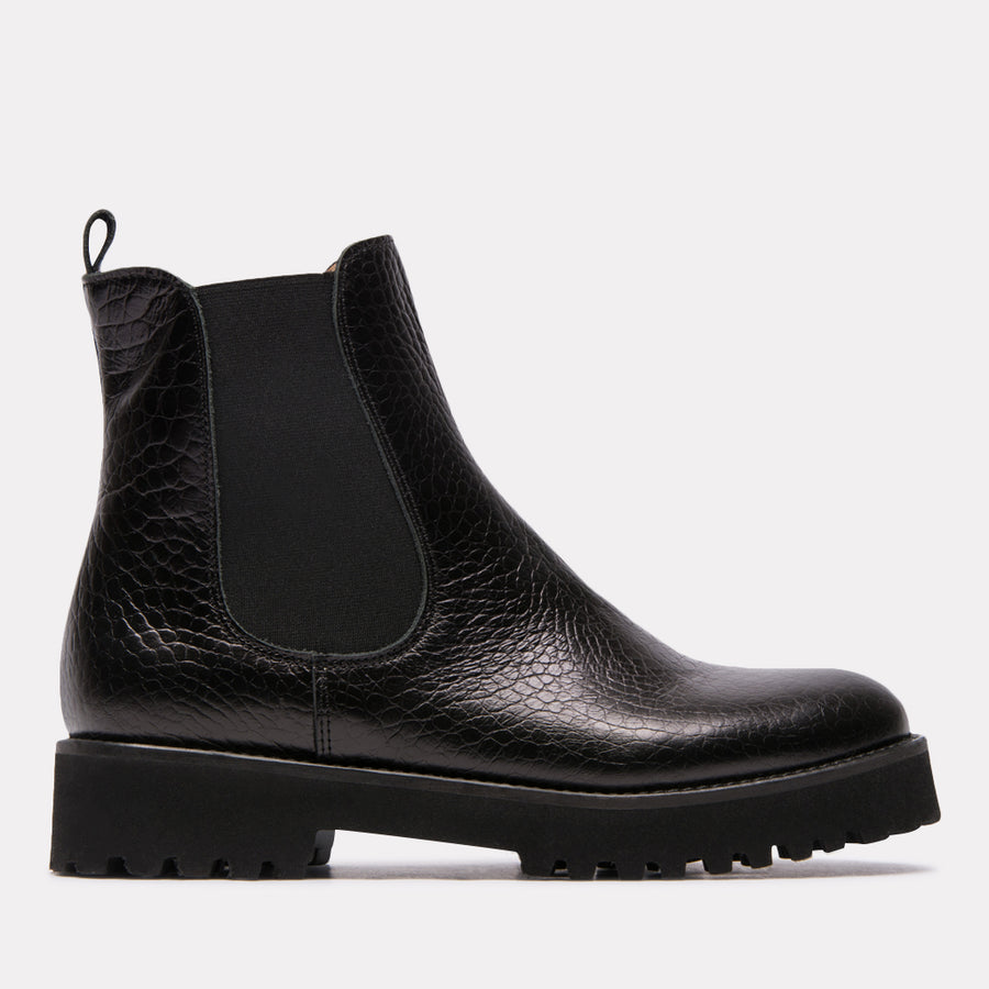 Peggy Embossed Croc Chelsea Boot (Black 