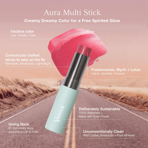 Infographic showing benefits of Vapour Beauty Aura Multi Stick on well&belle