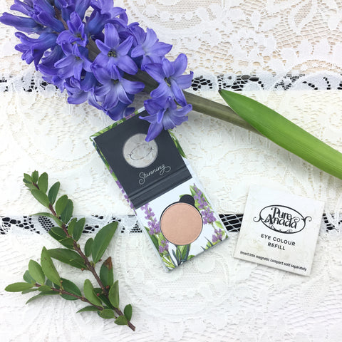 Image of Pure Anada pressed eyeshadow compact in shade Nectar with purple flowers on well&belle