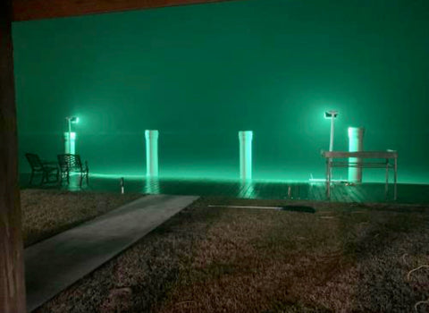 Above Water Green Fishing Flood Lights on Dock or Pier