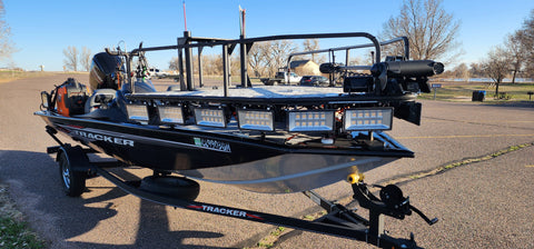 Tracker Bowfishing Boat with Swamp Eye HD Bowfishing LED Lights