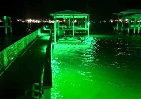 Beach House Above Water Green Fishing Lights