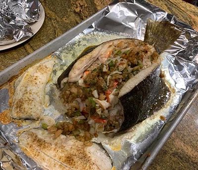 whole baked stuffed flounder and fillet