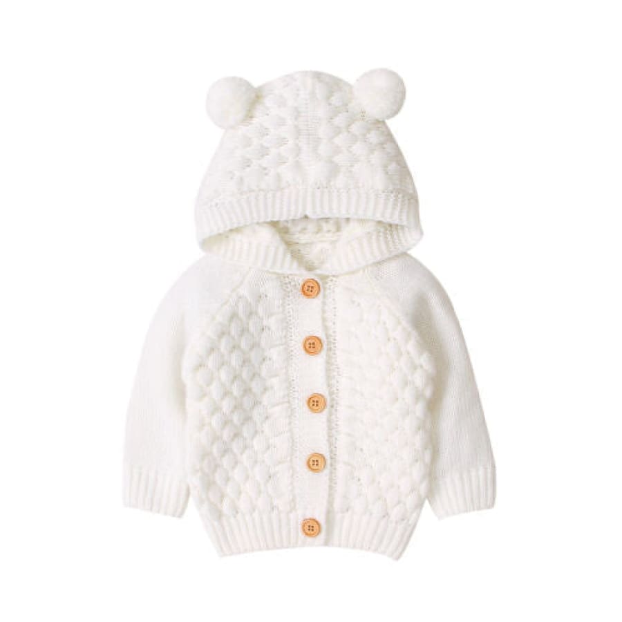 Baby Bear Ear Button Up Hoodie - Snow