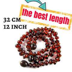 amber teething necklace best length, 32 cm, 12 inch, safe 