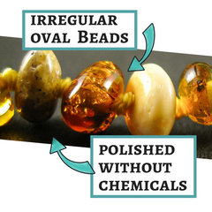 amber teething necklace, irregular oval polished beads, without chemicals, safe and comfortable
