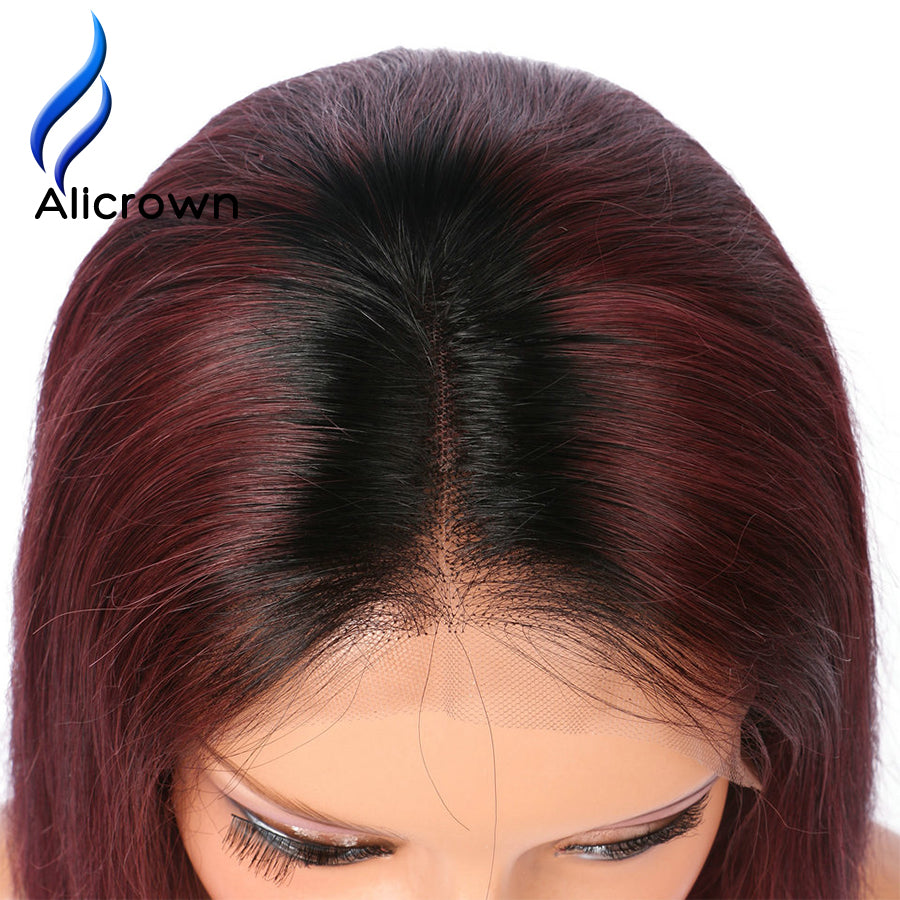 Alicrown T1b Burgundy Ombre Human Hair Bob Wigs Brazilian Remy