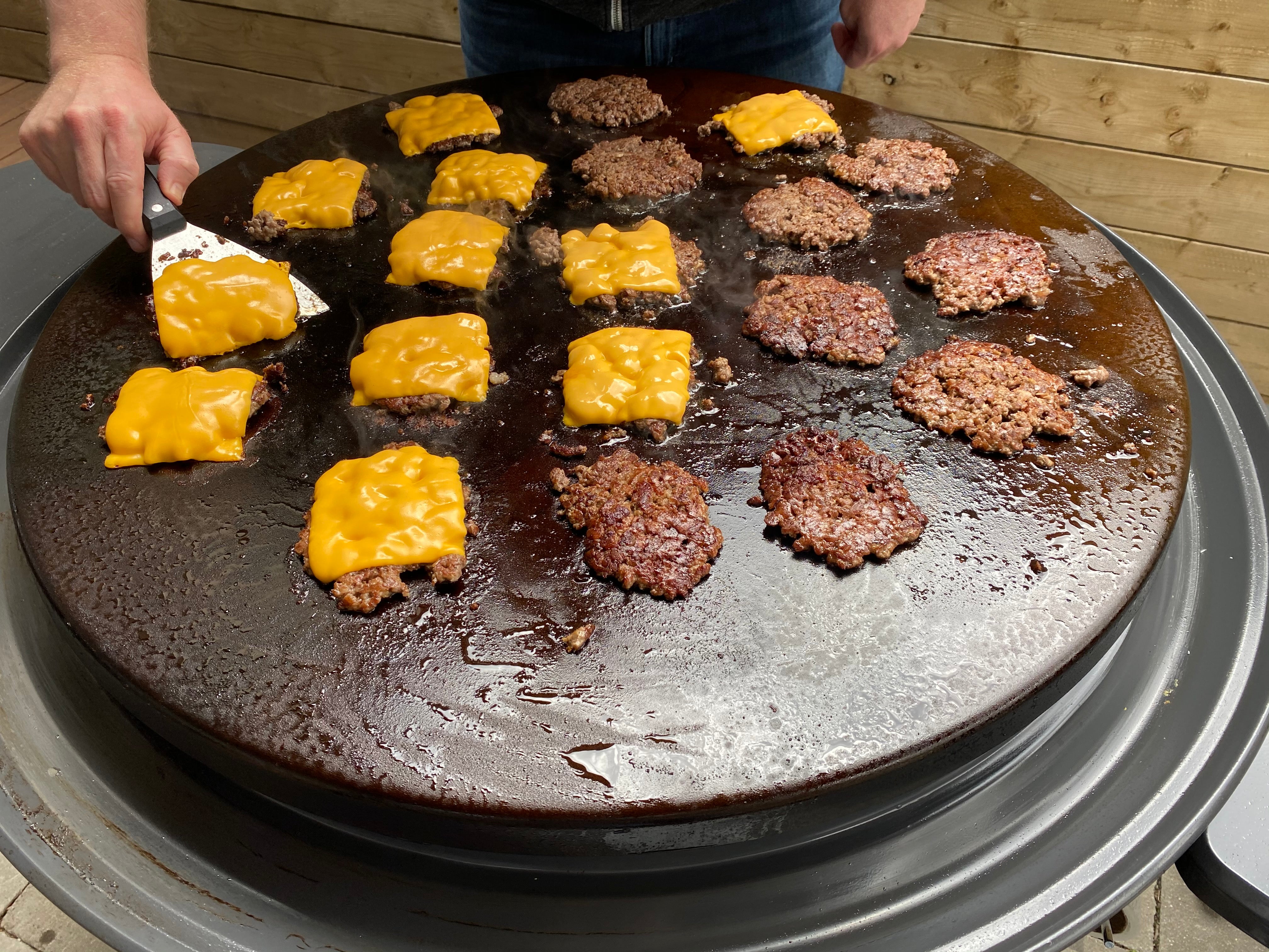 Smash burgers on my carbon steel griddle from @Made In if youve