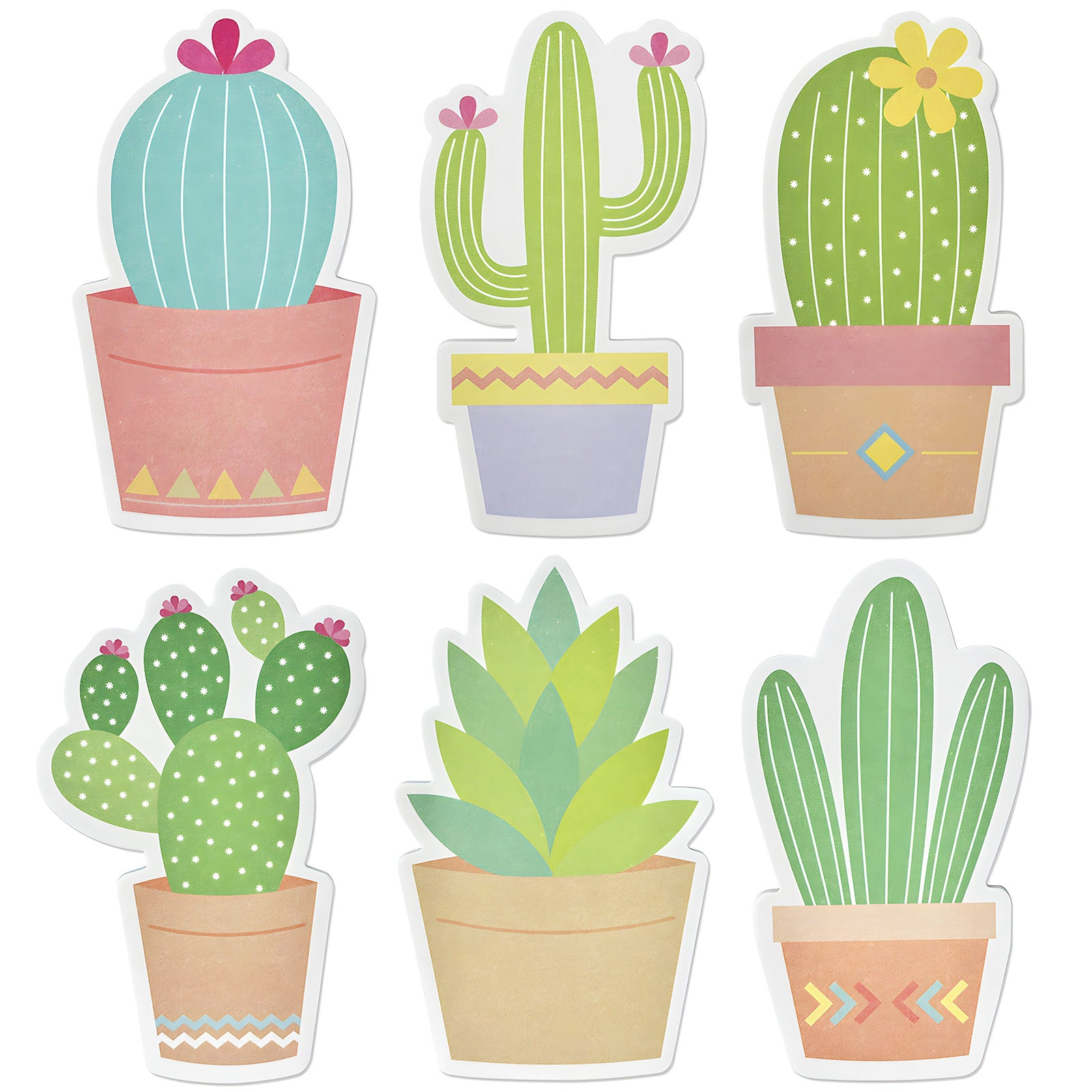 Wrapables Cute Cactus Succulents Sticky Notes, Adhesive Memo Notepads for Home, Office, Work (Set of 6)
