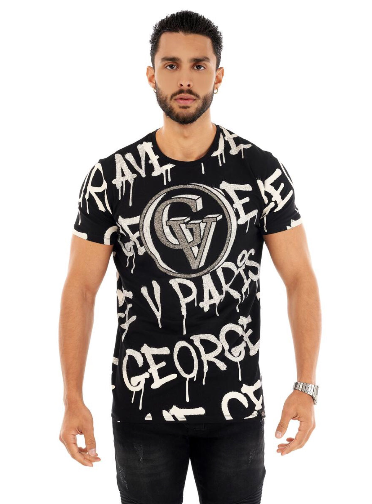 George V T-Shirt - Paint Drip Logo Tag - Black - GV2357 – Vengeance78