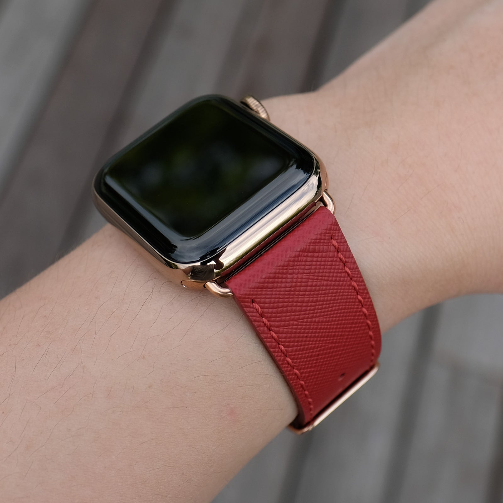 Pin & Buckle Saffiano Leather Apple Watch Band Crimson Red
