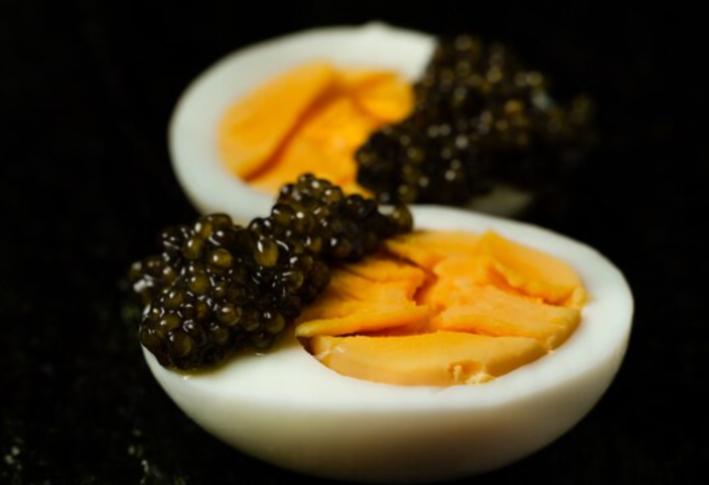 Caviar on boiled eggs