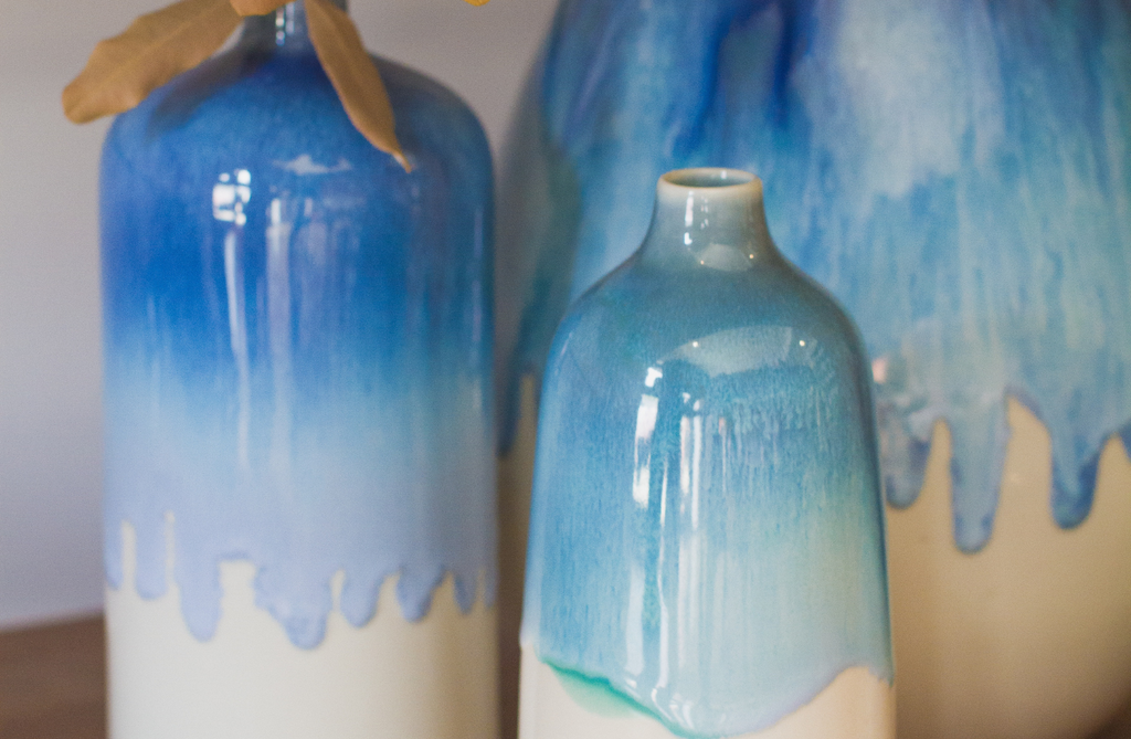 Locally Handcrafted Ceramic Vases With Blue Glaze
