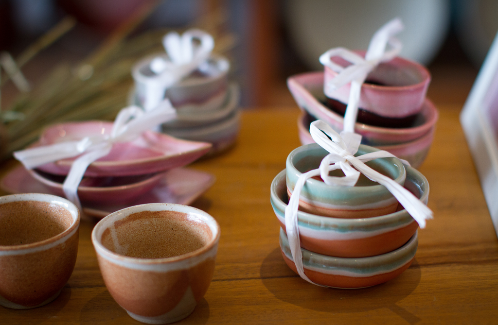 Locally Made Ceramic Tableware Condiment Bowls Tied Up With Christmas Ribbon