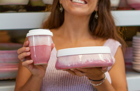 Sustainable Made Reusable Coffee Cup and Bowl Being Held By Woman