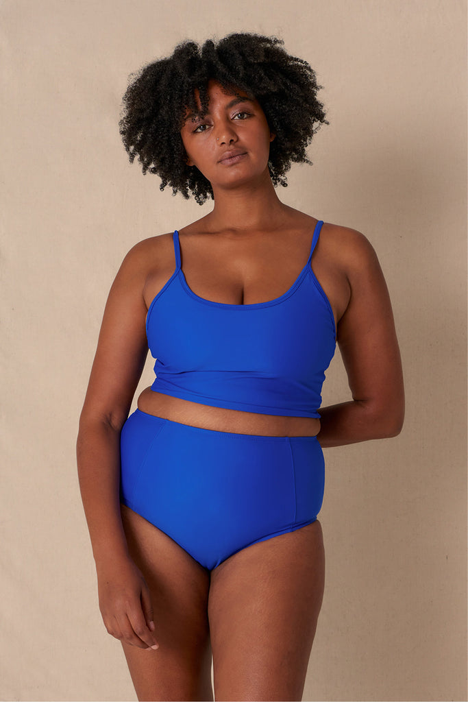 90's style cropped ran tankini in cobalt blue