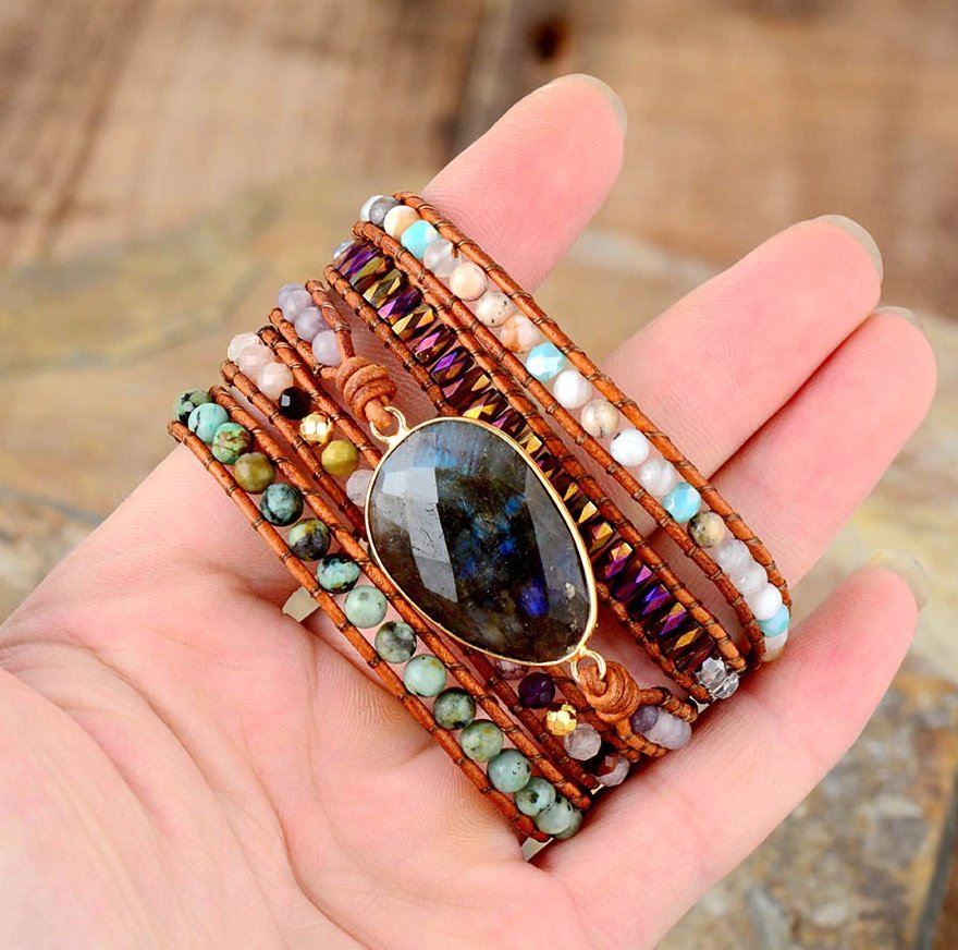 Labradorite & Amazonite Geode Wrap Bracelet – Egret Jewellery