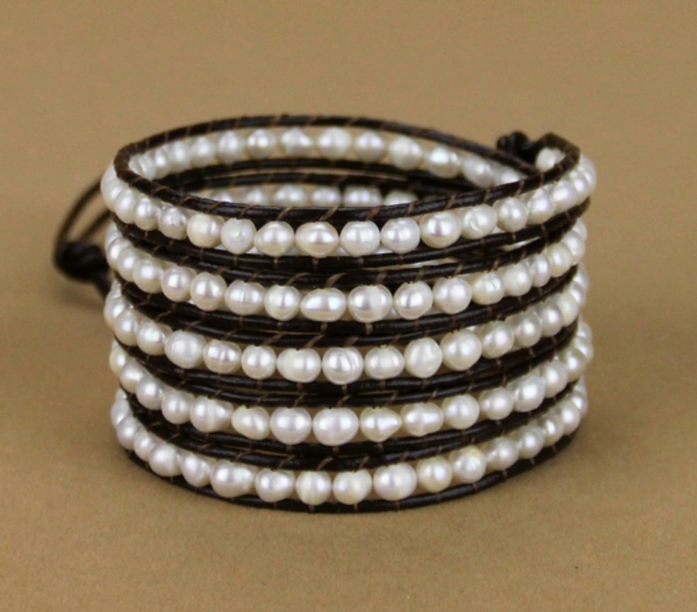 Pearl Beaded Leather Wrap Bracelet – Egret Jewellery