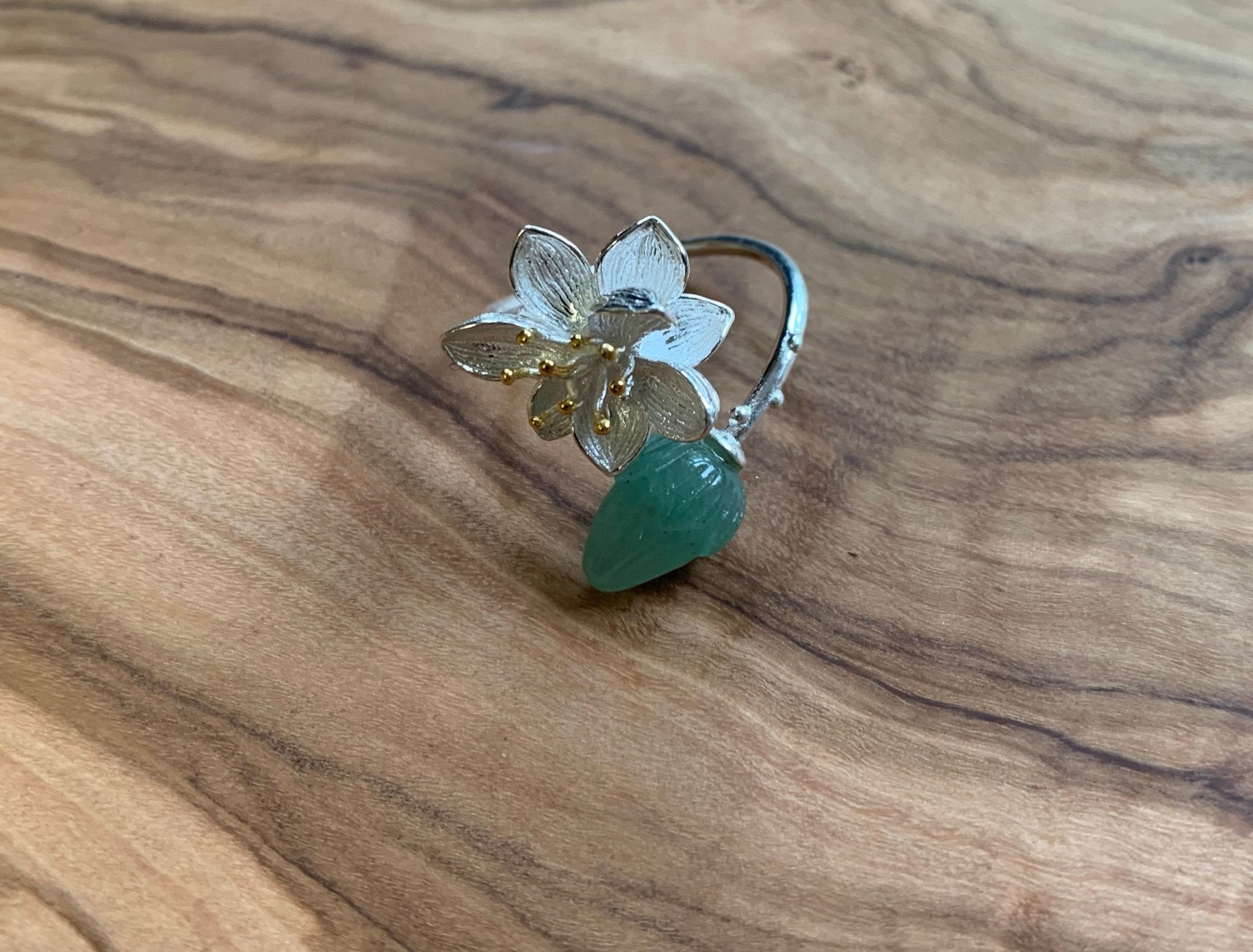 Sterling Silver Lotus Flower Jade Ring – Egret Jewellery