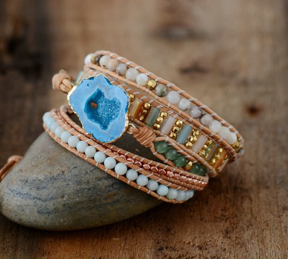Turquoise Geode Amazonite Beaded Wrap Bracelet – Egret Jewellery