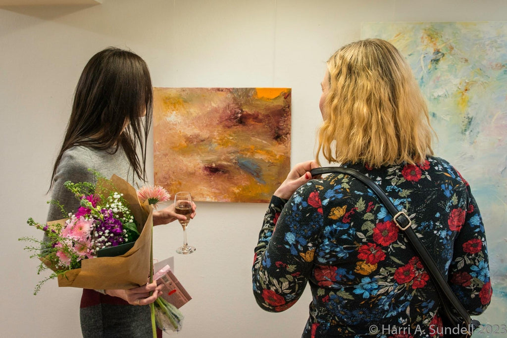 Liis Koger at Tampere Maja, painting exhibition opening