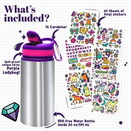 Purple Ladybug Decorate Your Own Kids Water Bottle for Boys Craft Kit with Ton