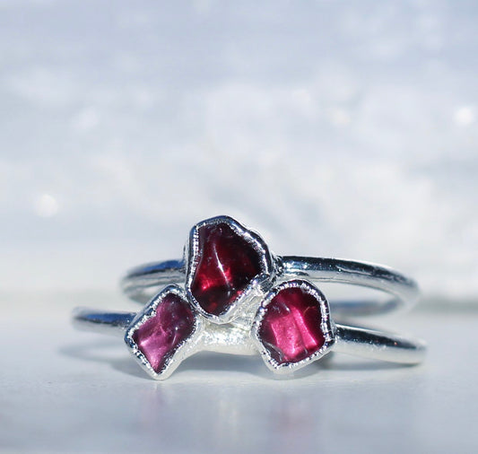 Chunky Raw Garnet Ring in Copper