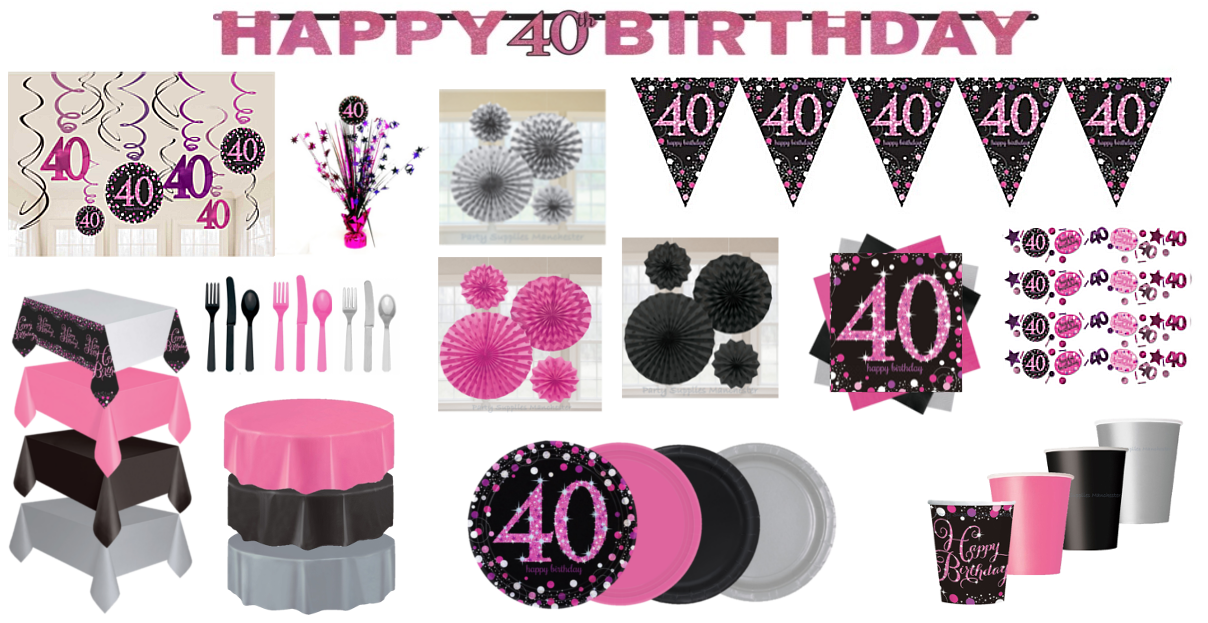 40th Birthday Pink Celebration Party Supplies Manchester