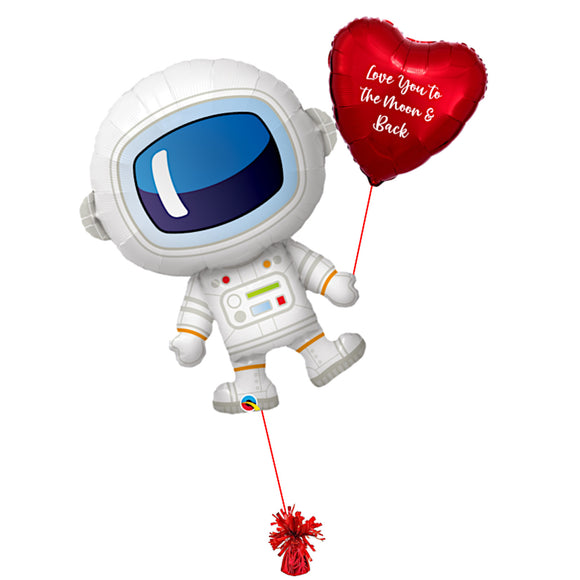 COLLECTION ONLY - Personalised Adorable Astronaut Holding a I Love You to The Moon & Back Red Heart