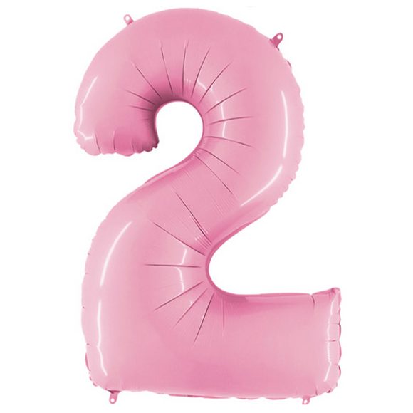 COLLECTION ONLY - Baby Pink Number 2 Super Shape Foil Balloon Filled with Helium & Dressed with Ribbon & Weight