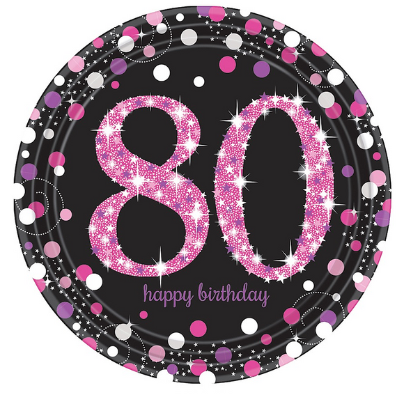 Pink Celebration 80th Birthday Paper Plate (8/Pk)
