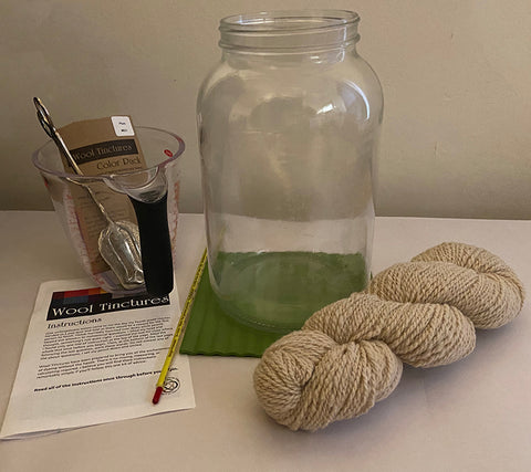 supplies for low-mess dyeing with nkk yarn and abundant earth wool tinctures